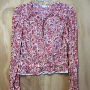 AEO American Eagle crop ruffled BoHo floral top blouse S